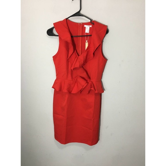 NWT Esley Women's Ruffle Peplum Sheath Mini Dress Size Small Red Sleeveless - Picture 5 of 8